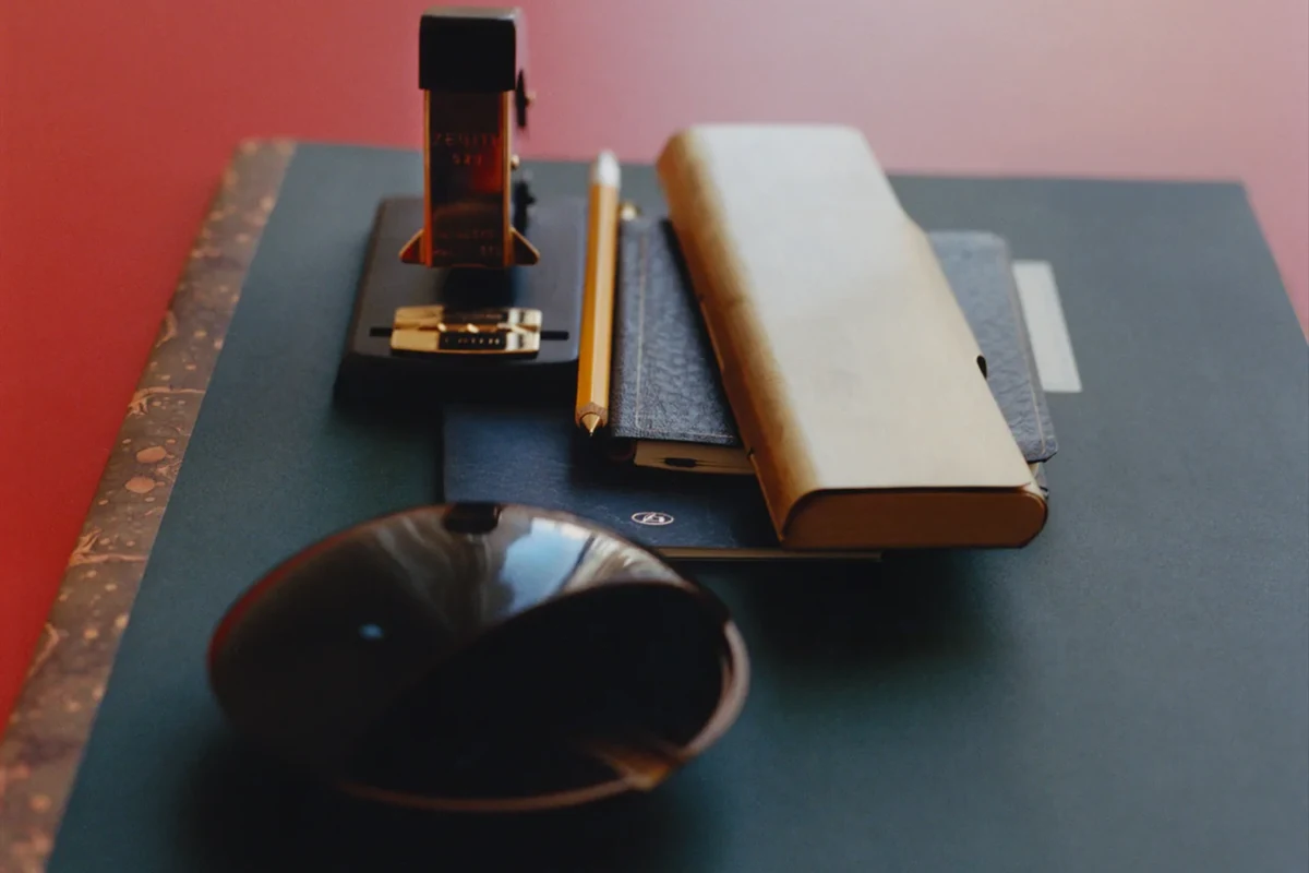 A carefully arranged collection of desk accessories